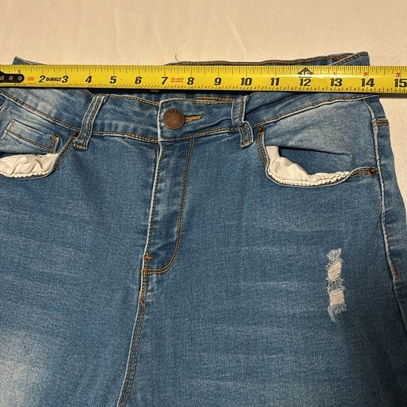 Bamboo skinny Distressed High Waist Blue Women Jeans - Picture 6 of 7